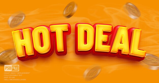 Efeito de texto de estilo brilhante 3D editável de hot deal