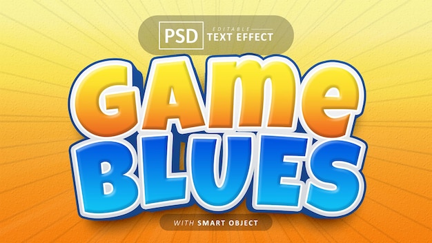 PSD efeito de texto de estilo de desenho animado de blues de jogo editável