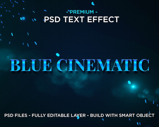 Efeito de texto de estilos de cinema azul premium photoshop psd