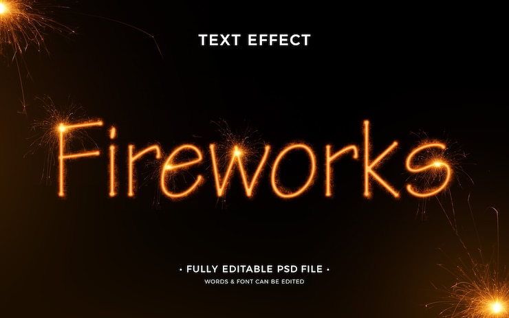 PSD efeito de texto de fogos de artifício