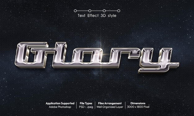 Efeito de texto de glory metal com estilo de fonte 3D