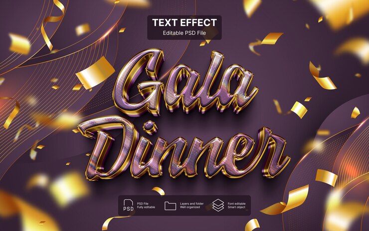 PSD efeito de texto de jantar de gala