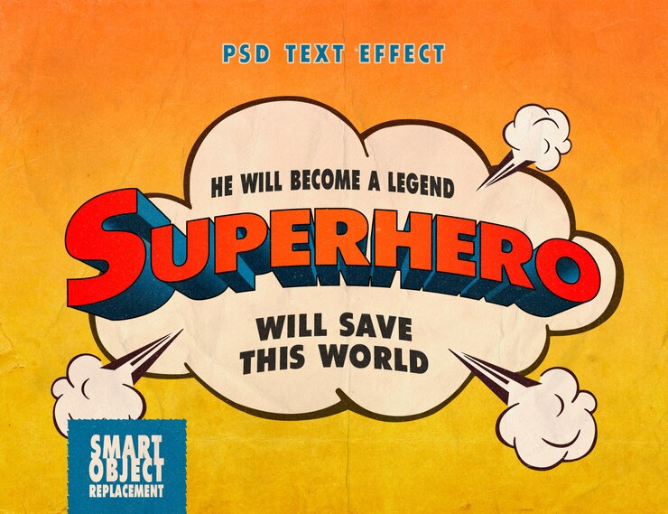PSD efeito de texto de livro de quadrinhos de super-heróis