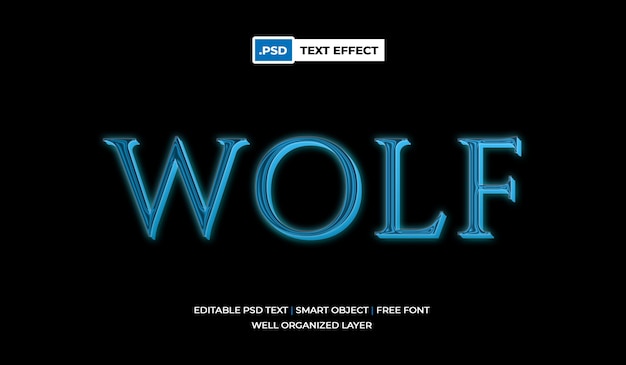 Efeito de texto de lobo na cor azul