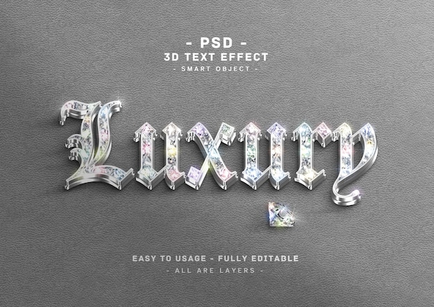 Efeito de texto de luxo 3d estilo diamante de prata