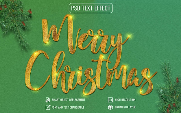 PSD efeito de texto de luxo de natal brilhante dourado