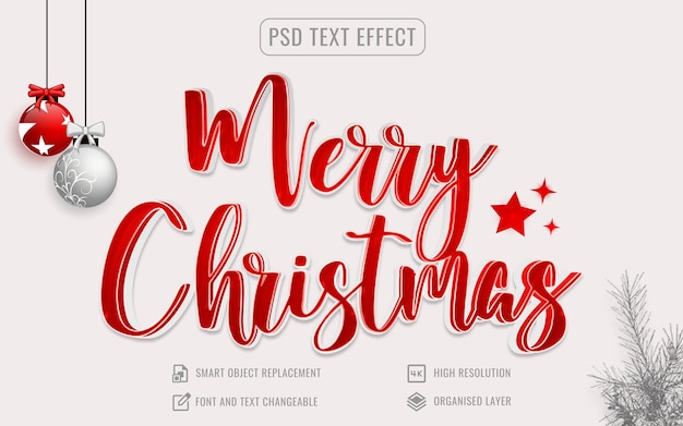 Efeito de texto de luxo de natal vermelho brilhante