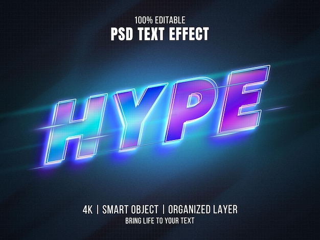 Efeito de texto de luz neon hype