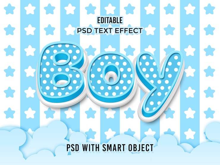 PSD efeito de texto de menino azul 3d