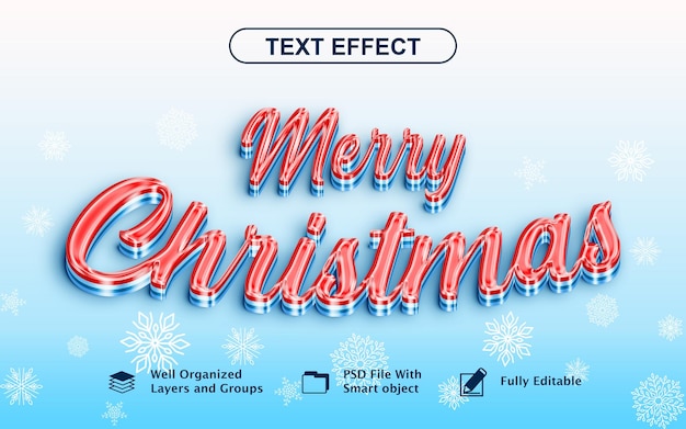 Efeito de texto de Natal feliz em 3D com fundo