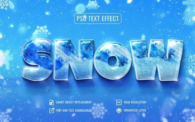 PSD efeito de texto de neve brilhante 3d