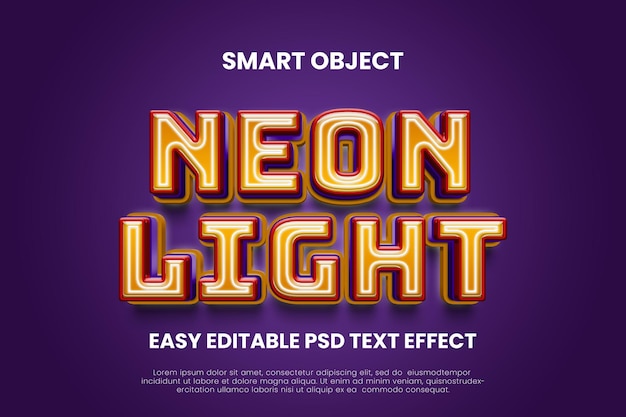 Efeito de texto de objeto inteligente de luz neon psd