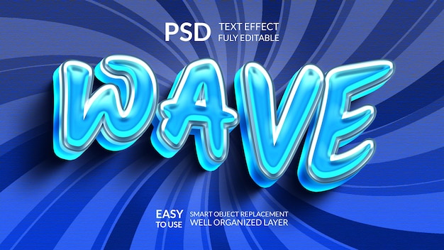 PSD efeito de texto de onda com estilo de torção 3d editável