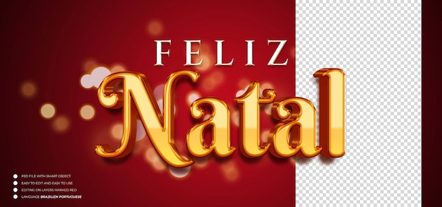 PSD efeito de texto de ouro 3d de feliz natal em português brasileiro