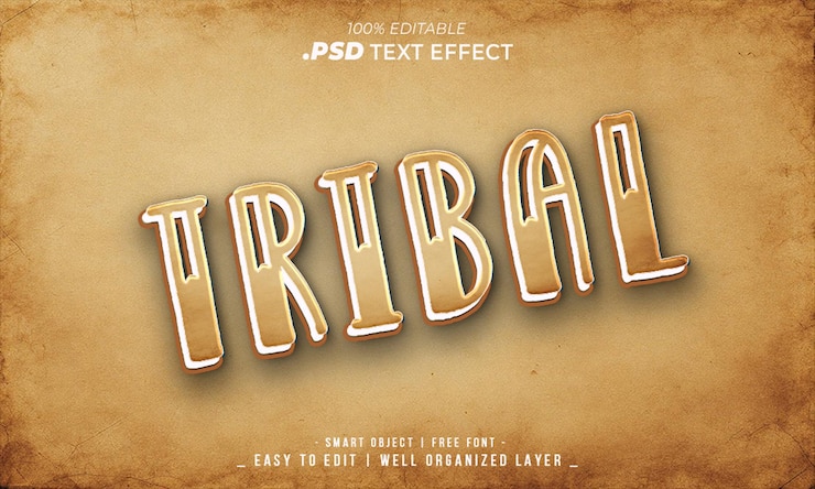 PSD efeito de texto de ouro tribal em fundo vintage