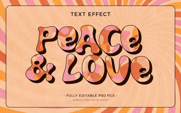 PSD efeito de texto de paz e amor