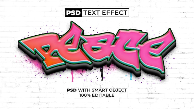 PSD efeito de texto de paz estilo grafite efeito de texto editável