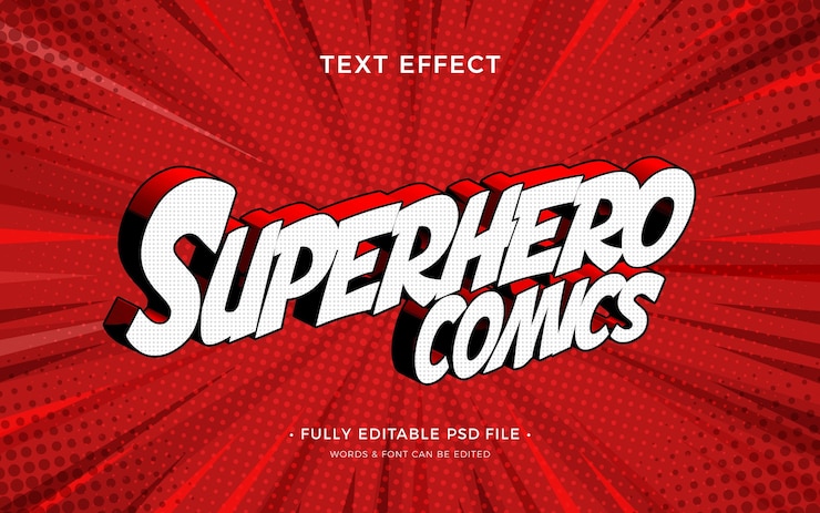 PSD efeito de texto de quadrinhos de super-heróis