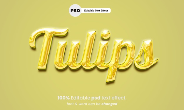 Efeito de texto de tulipas premium psd editável de tulipas 3d