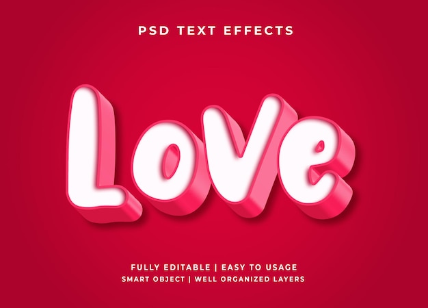 efeito de texto de vetor de amor