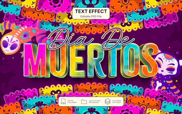 PSD efeito de texto dia de mortos