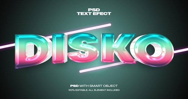 Efeito de texto disco editável em estilo 3D moderno com cores agradáveis