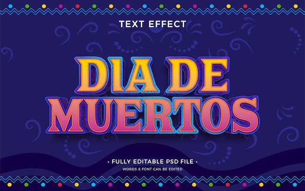 PSD efeito de texto do dia de muertos