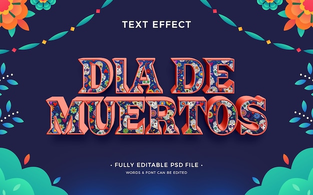 PSD efeito de texto do dia de muertos