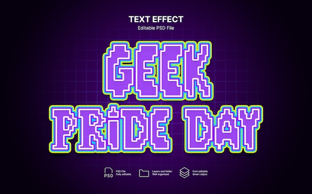 PSD efeito de texto do dia do orgulho dos nerds