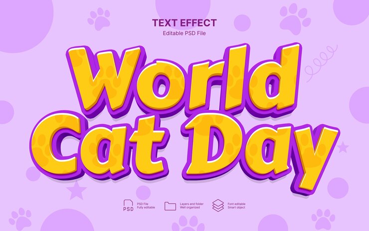 PSD efeito de texto do dia internacional do gato