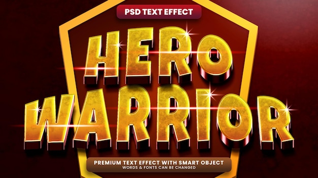 Efeito de texto do Herói Guerreiro com estilo dourado