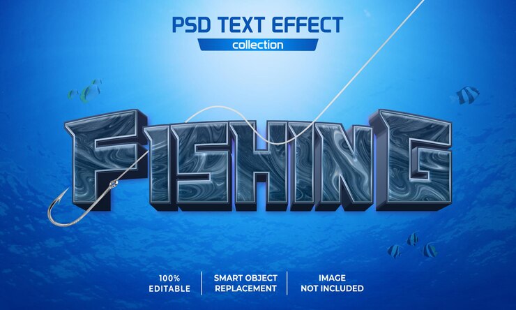 PSD efeito de texto do jogo de pesca