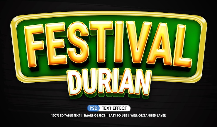 PSD efeito de texto do logotipo do festival durian estilo moderno editável