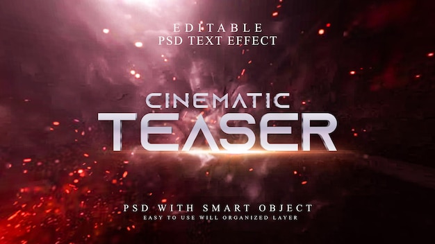 PSD efeito de texto do título do teaser cinematográfico