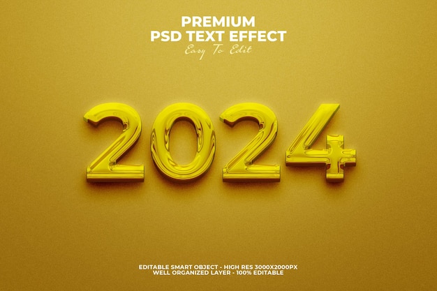 PSD efeito de texto dourado 3d 2024