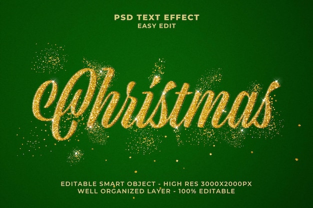 PSD efeito de texto dourado brilhante de natal