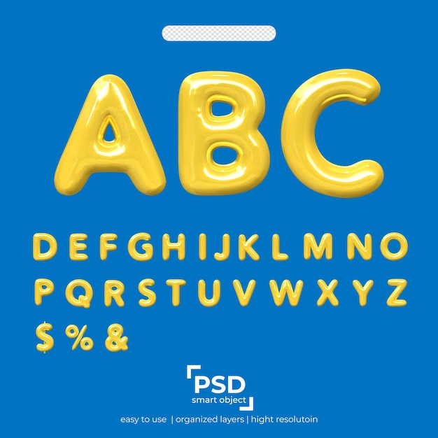 PSD efeito de texto dourado de forma redonda de alfabeto