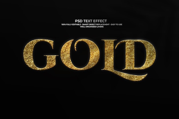 Efeito de texto dourado em fundo preto