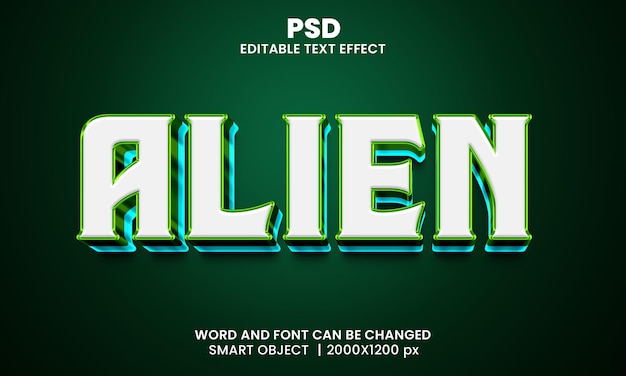 Efeito de texto editável 3d alienígena psd premium com plano de fundo