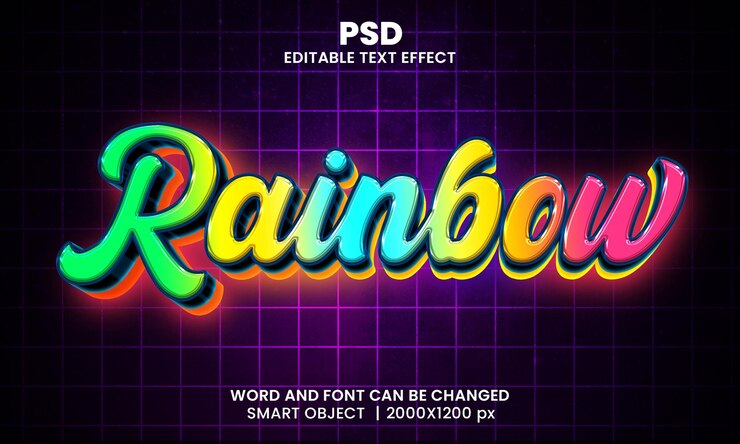 PSD efeito de texto editável 3d arco-íris psd premium com plano de fundo