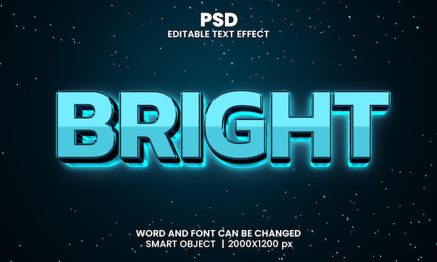 Efeito de texto editável 3d brilhante PSD Premium com plano de fundo