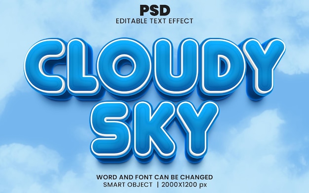 Efeito de texto editável 3d céu nublado PSD Premium com plano de fundo