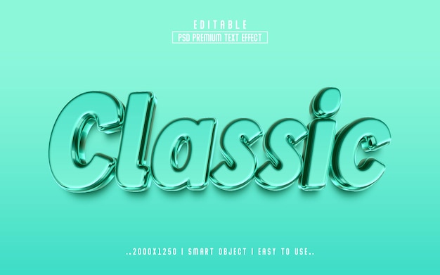 Efeito de texto editável 3d clássico PSD Premium com plano de fundo
