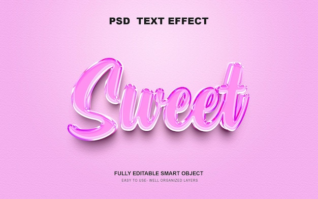 Efeito de texto editável 3d cor rosa doce