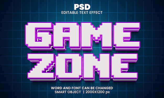 PSD efeito de texto editável 3d da zona de jogo psd premium com plano de fundo