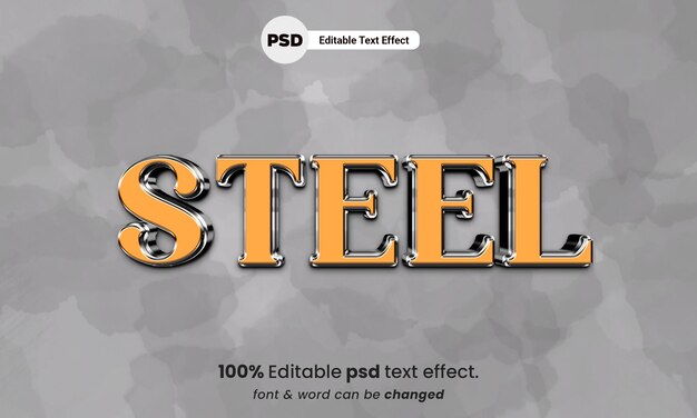 efeito de texto editável 3d de aço