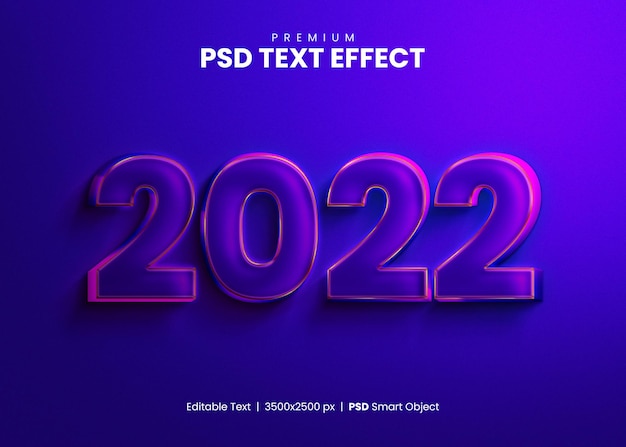 Efeito de texto editável 3D de ano novo de 2022