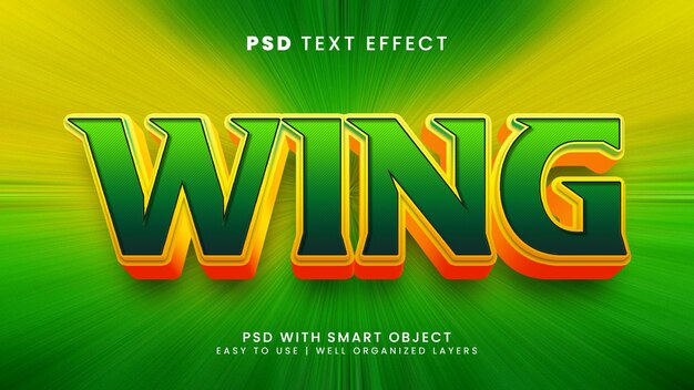 Efeito de texto editável 3d de asa com estilo de texto pássaro e mosca