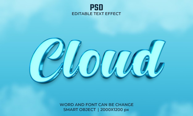 Efeito de texto editável 3d de cor azul nuvem Psd premium com plano de fundo