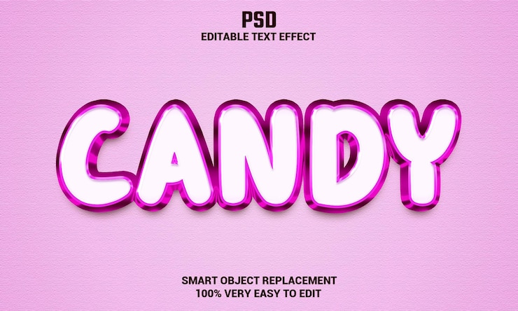 PSD efeito de texto editável 3d de doces com fundo psd premium